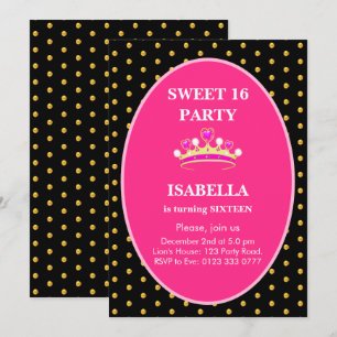 Invitation Couronne de princesse Sweet 16 Fête d'anniversaire