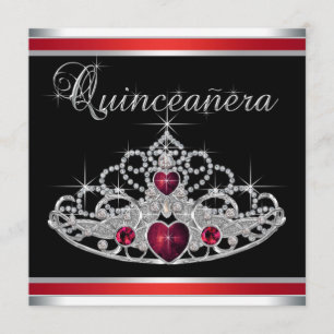 Invitation Couronne de Quinceanera rouge noir et blanc