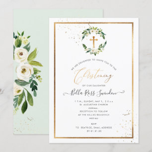 Invitation Couronne de roses blanches aquarelle de verdure Pi