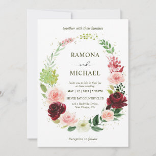 Invitation Couronne de roses blanches et rouges romantiques p