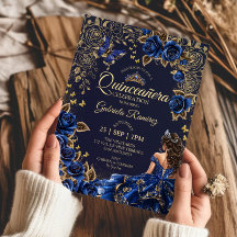 Couronne de roses dorées Quinceañera bleu marine