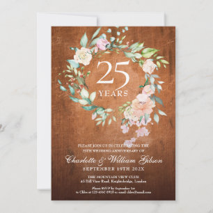 Invitation Couronne de roses en bois rustique vintage pour le
