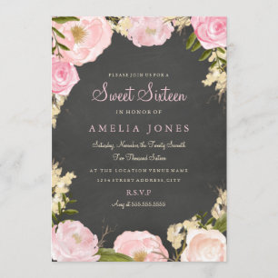 Invitation Couronne de roses florales Sweet Sixteen Invitatio