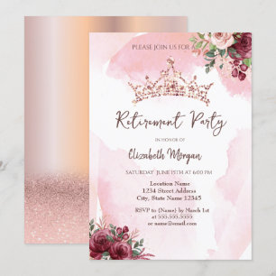 Invitation Couronne de roses pailletées or rose chic pour dép