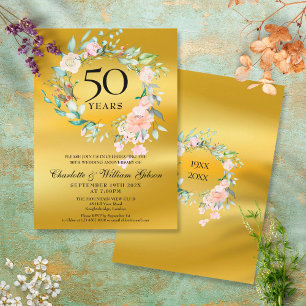 Invitation Couronne de roses papier d'or 50e anniversaire de