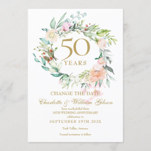 Invitation Couronne de roses pour changement de date du 50e a