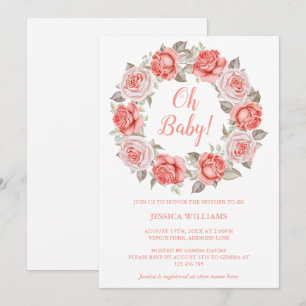 Invitation Couronne de roses rouges et roses romantiques Baby