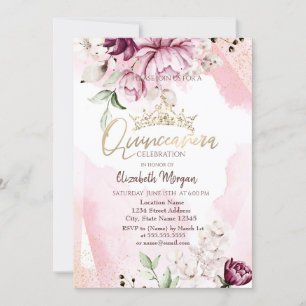 Invitation Couronne de roses violettes chic pour Quinceañera