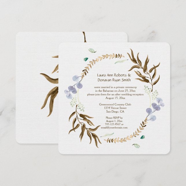 Invitation Couronne de Rustic Botanicals pour réception uniqu (Devant / Derrière)