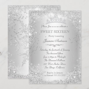 Invitation Couronne de Sweet 16 Silver Winter Wonderland