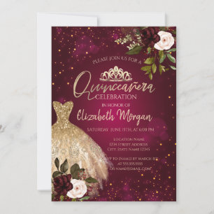 Invitation Couronne de Tiare Robe Or, Fleurs Bourgeon Quincea