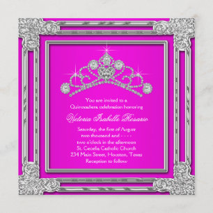 Invitation Couronne de Tiares Rose Chaud pour Douzième Quince