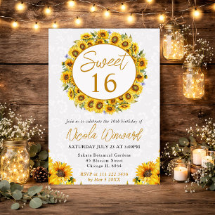 Invitation Couronne de tournesols jaunes à l'aquarelle Douce 