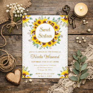 Invitation Couronne de tournesols rustiques à l'aquarelle Dou