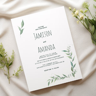 Invitation Couronne de verdure aquarelle menthe Mariage