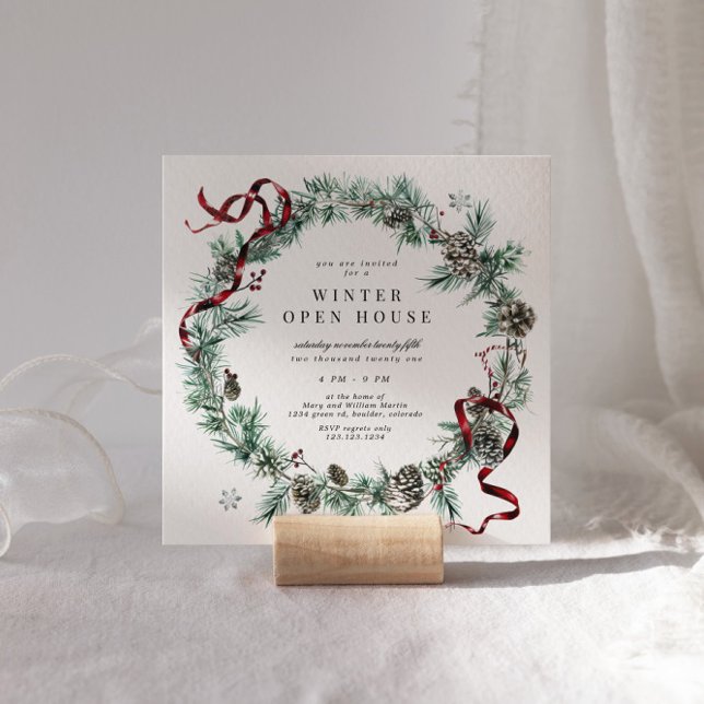 Invitation Couronne de verdure au ruban rouge pour maison ouv (Créateur téléchargé)