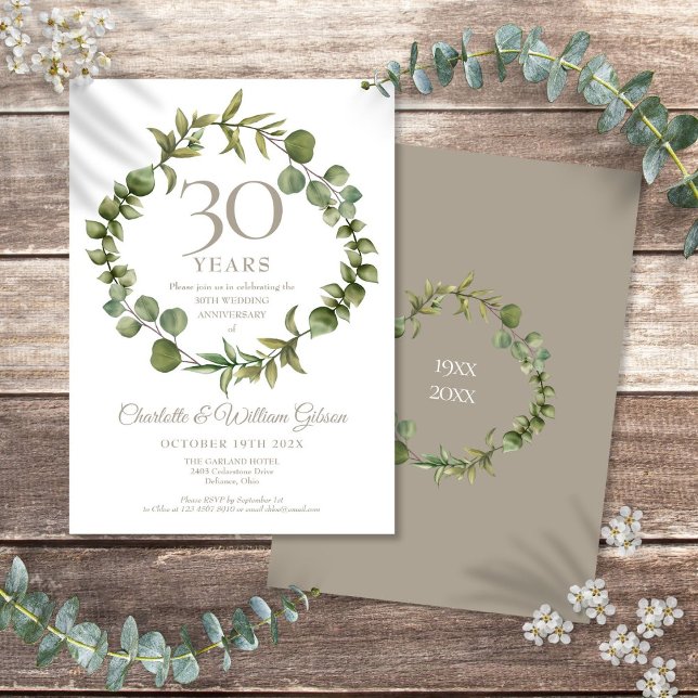 Invitation Couronne de verdure de perle pour le 30e anniversa (30th Wedding Anniversary Pearl Greenery Garland Invitation)