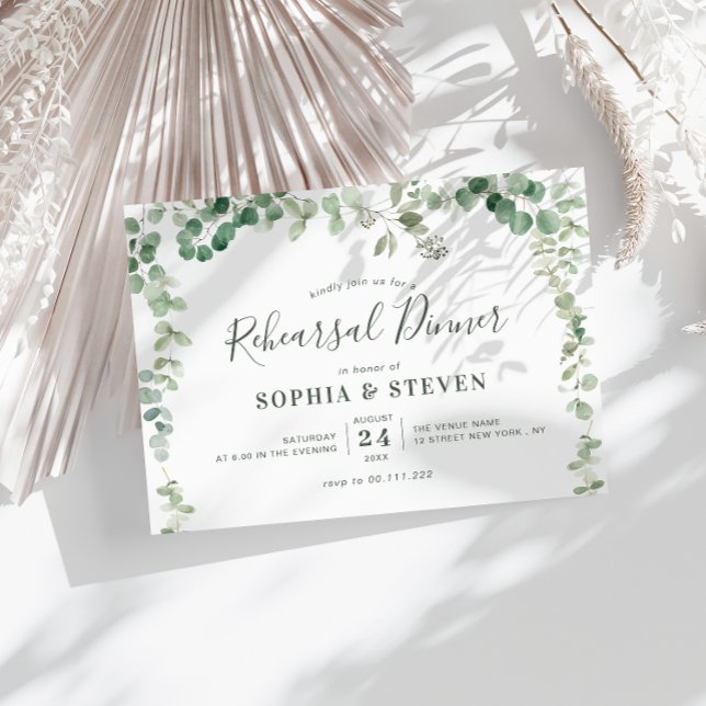 Invitation couronne de verdure d'eucalyptus pour dîner de rép (Créateur téléchargé)