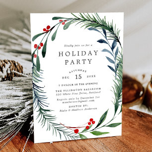 Invitation Couronne de verdure festive et baies de houx pour