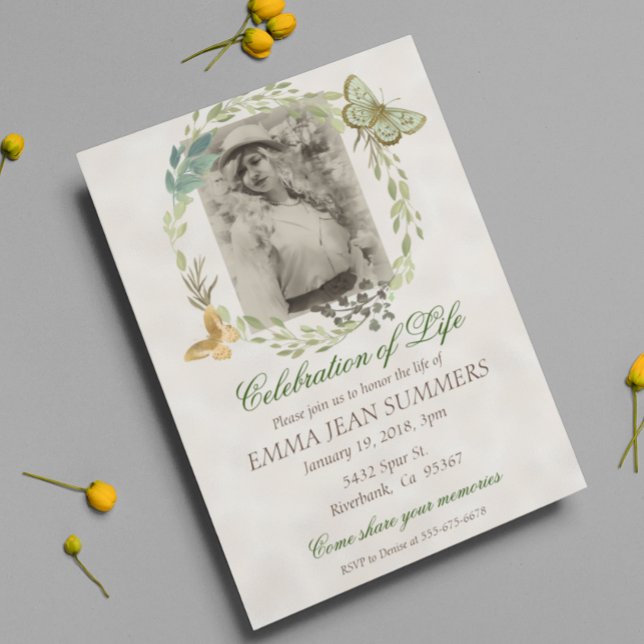 Invitation Couronne de verdure papillon pour célébration de v (Créateur téléchargé)