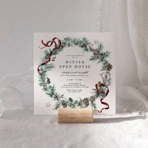 Invitation Couronne de verdure Ruban Rouge Maison Carrée Ouve