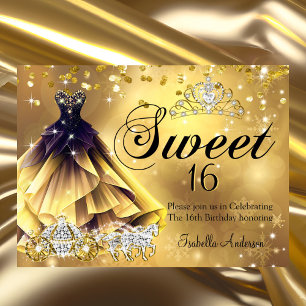 Invitation Couronne de voiture pour robe dorée d'anniversaire