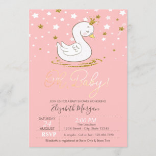 Invitation Couronne d'étoiles de bébé cygne mignon Shower de