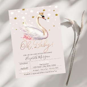 Invitation Couronne d'étoiles de fleurs de bébé cygne chic Ba