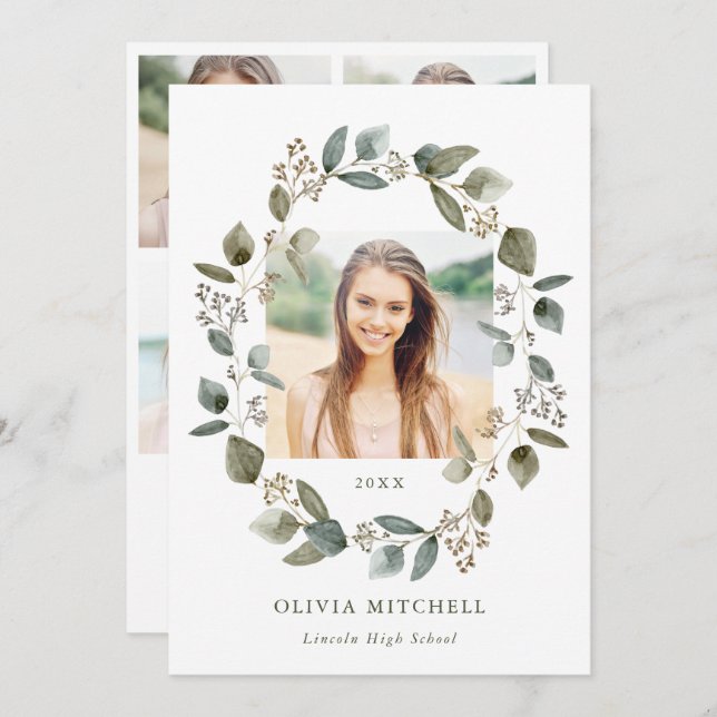 Invitation Couronne d'eucalyptus | Grille de photos multiples (Devant / Derrière)