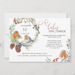 Invitation Couronne d'hiver et Baby Sprinkle de Noël Robin