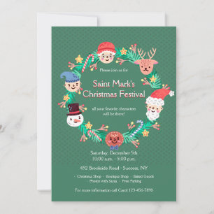 Invitation Couronne d'invitation aux personnages de Noël