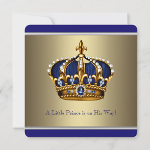 Invitation Couronne d'Or Bleu Petit Prince Baby Shower