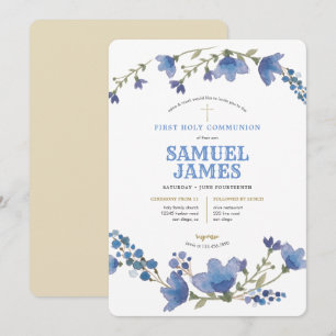 Invitation Couronne d'or bleu Première communion