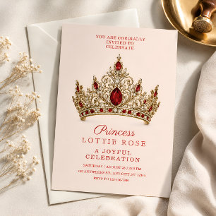 Invitation Couronne d'or rouge royale Princesse 5ème annivers