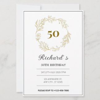 Invitation couronne dorée de luxe minimal pour 50e anniversai