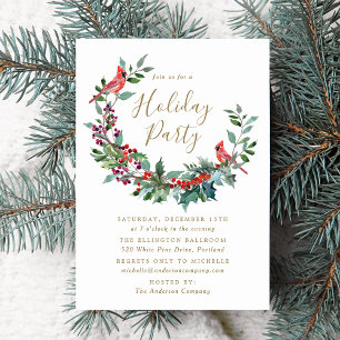 Invitation Couronne élégante de houx et de baies pour la fête