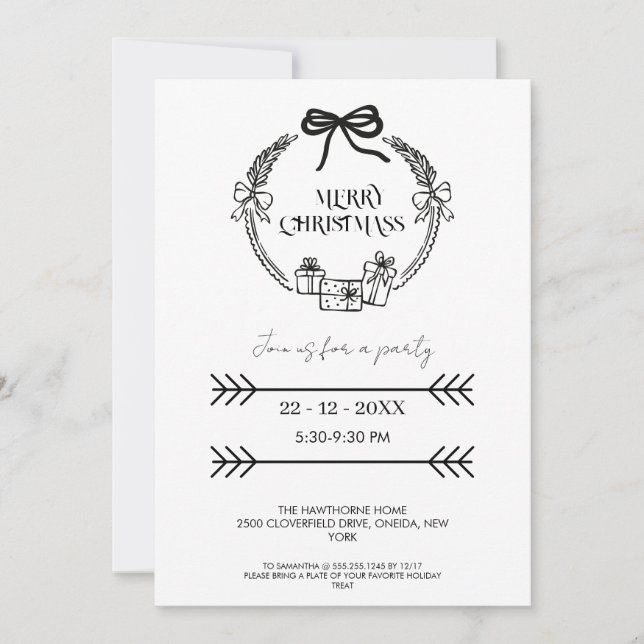 Invitation Couronne élégante en noir et blanc (Devant)