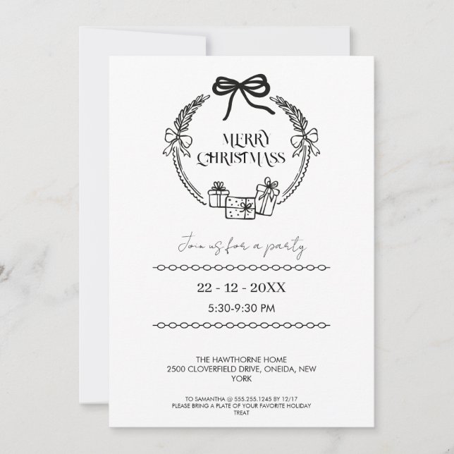 Invitation Couronne élégante en noir et blanc (Devant)