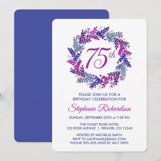 Invitation Couronne élégante rose et violette pour 75 ans