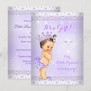 Invitation Couronne en dentelle lilas pour bébé princesse bru