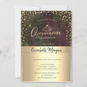 Invitation Couronne en or chic, diamants Quinceañera vintage