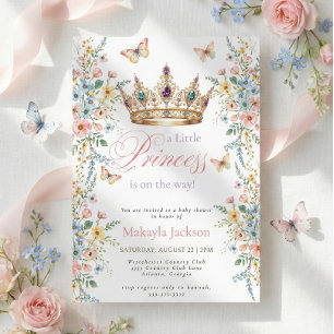 Invitation Couronne Fleurie Papillon Bébé Princesse Shower