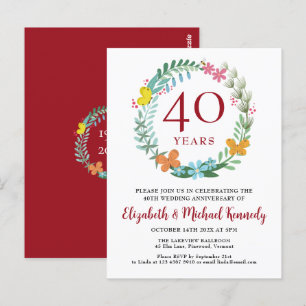 Invitation Couronne Fleurie Rubis 40e Anniversaire