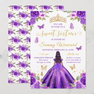 Invitation Couronne Fleurie Violette Princesse Noire Sweet Si