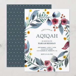 Invitation Couronne florale aquarelle vibrante Aqiqah