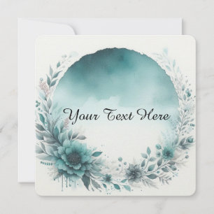 Invitation Couronne florale avec fond aquarelle sarcelle