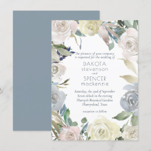 Invitation Couronne florale bouillie   Mariage bleu rose jaun