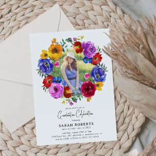 Invitation Couronne florale Bright & Bold pour photo de fête