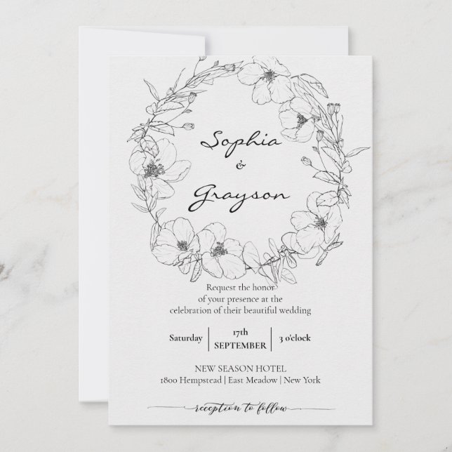 Invitation Couronne florale | Célébration du Mariage Sketch P (Devant)