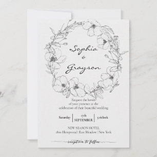 Invitation Couronne florale   Célébration du Mariage Sketch P